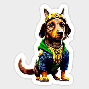 Regal Pup: Dachshund Wearing a Crown Fit for a King Tee Sticker